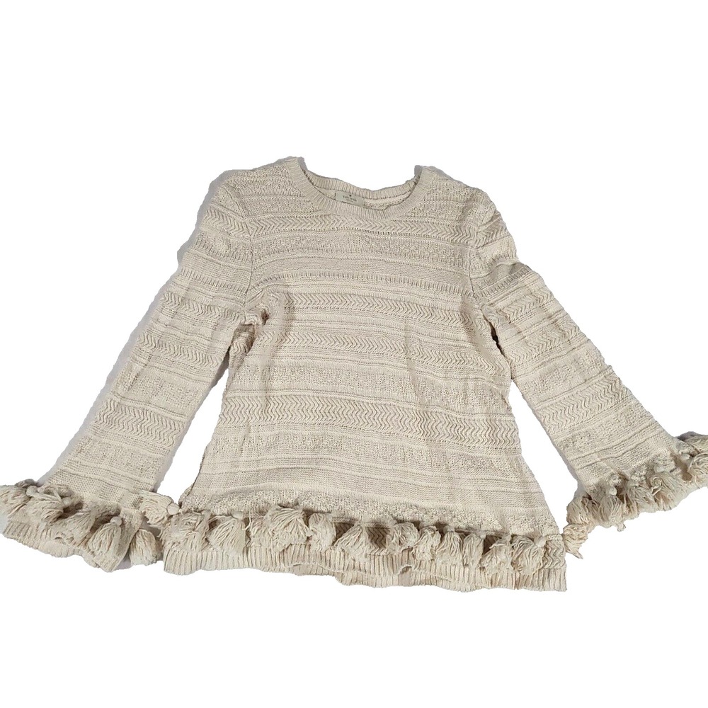 Kate Spade Knit Tassel Sweater M Cream Live Colorfully  cozy preppy boho chic
